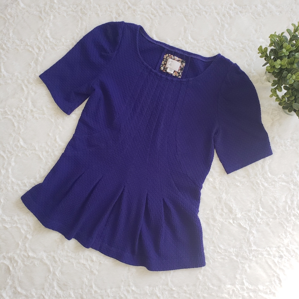 Anthropologie Postcard purple peplum short sleeve
